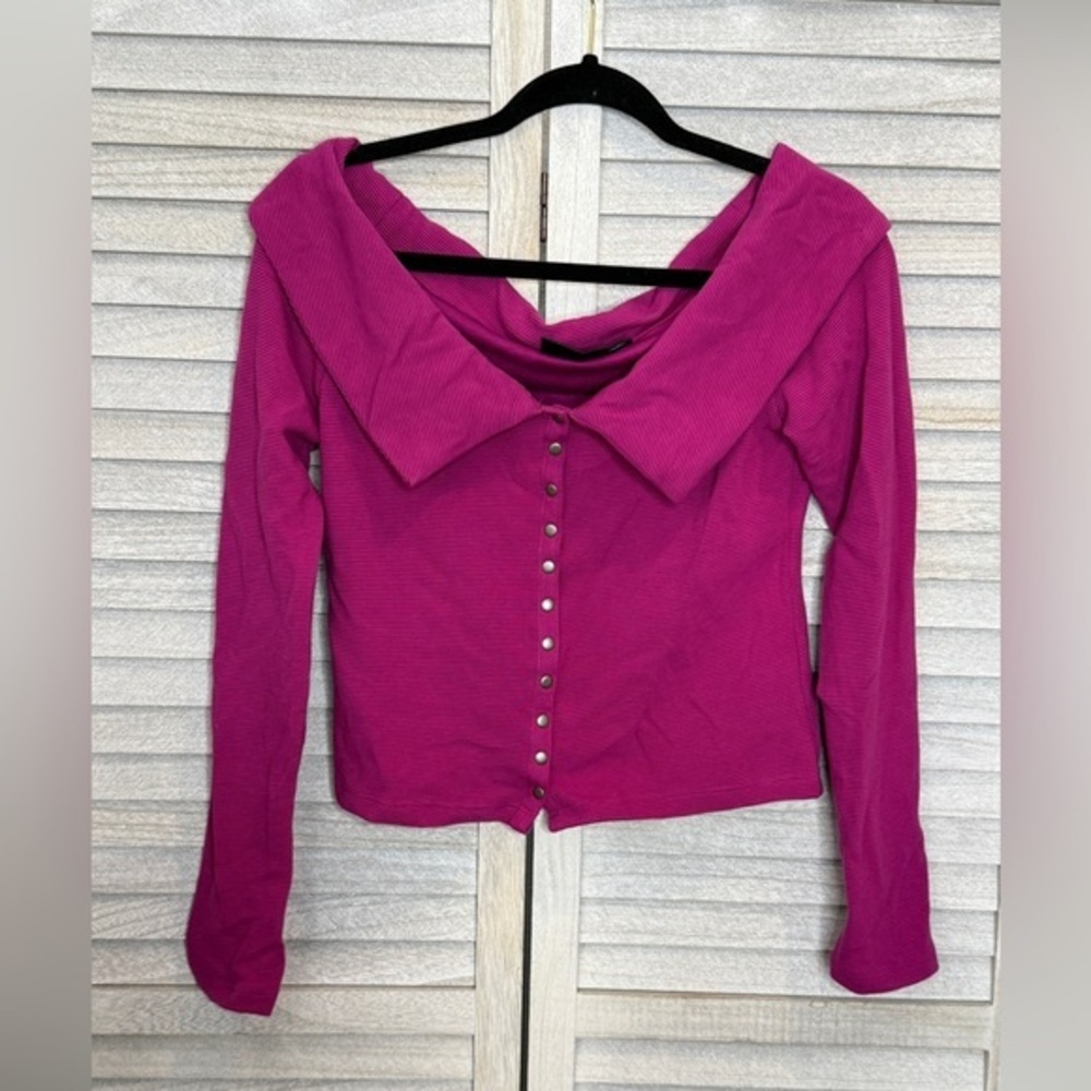 Maeve Off-The-Shoulder Button Down Pink Shirt Size S